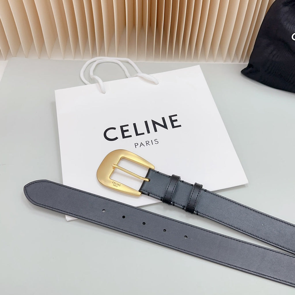 CELINE LARGE WESTERN 35 MM BELT BLACK CALFSKIN GOLD HARDWARE