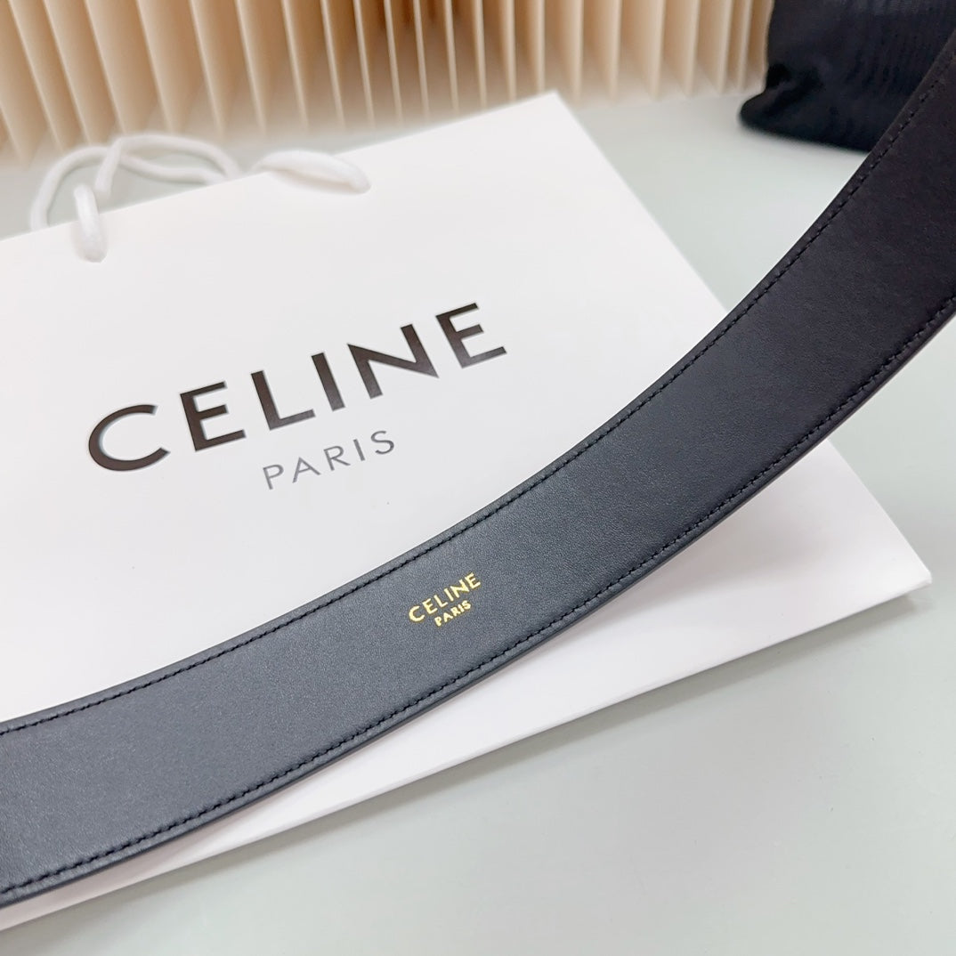 CELINE LARGE WESTERN 35 MM BELT BLACK CALFSKIN SILVER HARDWARE