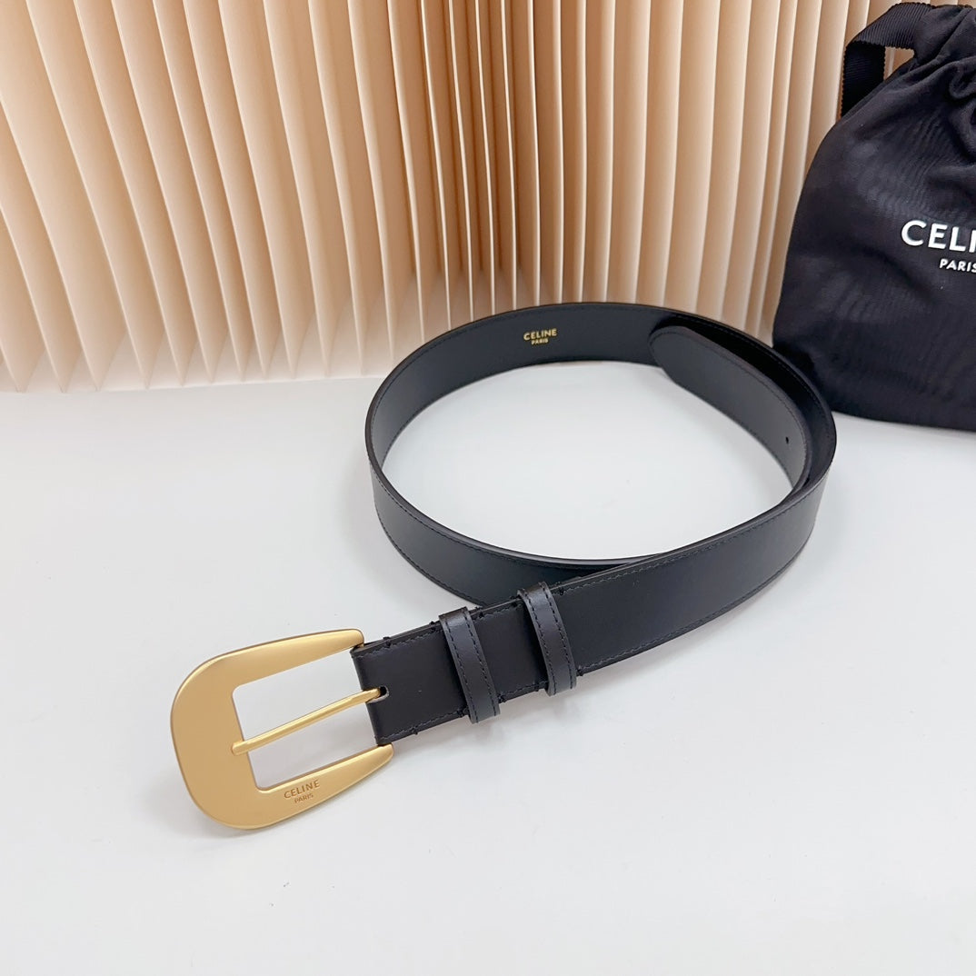 CELINE LARGE WESTERN 35 MM BELT BLACK CALFSKIN GOLD HARDWARE