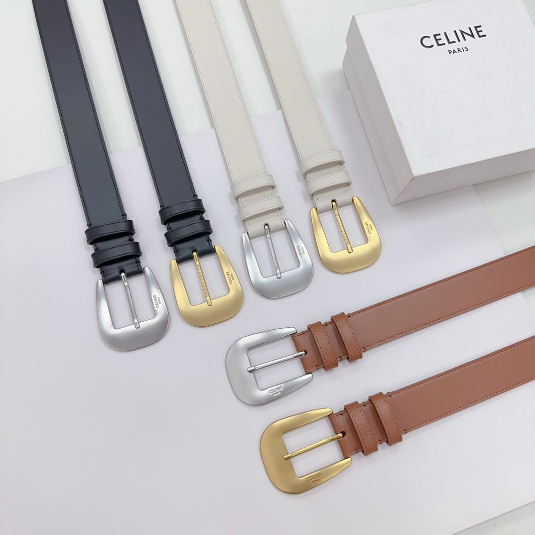 CELINE LARGE WESTERN 35 MM BELT BLACK CALFSKIN SILVER HARDWARE