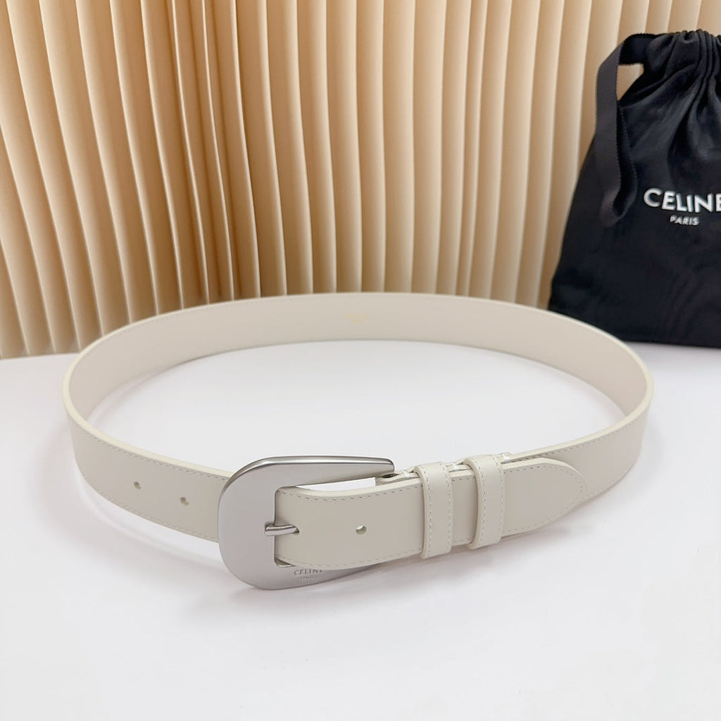 CELINE LARGE WESTERN 35 MM BELT WHITE CALFSKIN SILVER HARDWARE