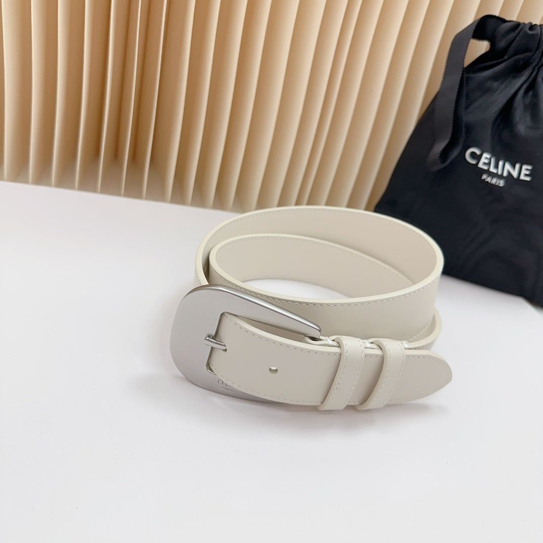 CELINE LARGE WESTERN 35 MM BELT WHITE CALFSKIN SILVER HARDWARE