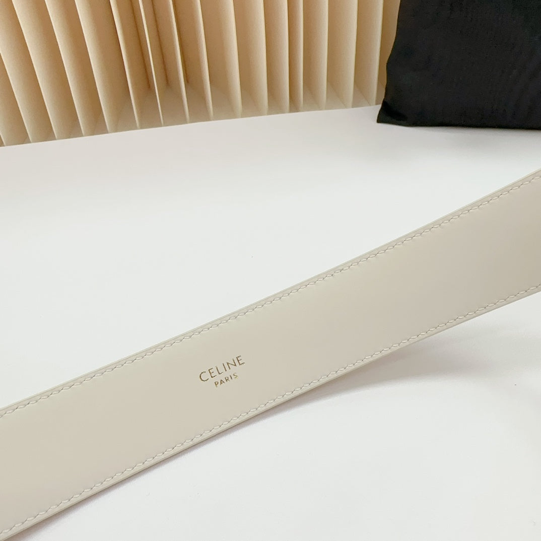 CELINE LARGE WESTERN 35 MM BELT WHITE CALFSKIN SILVER HARDWARE