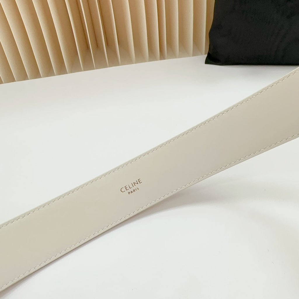 CELINE LARGE WESTERN 35 MM BELT WHITE CALFSKIN GOLD HARDWARE