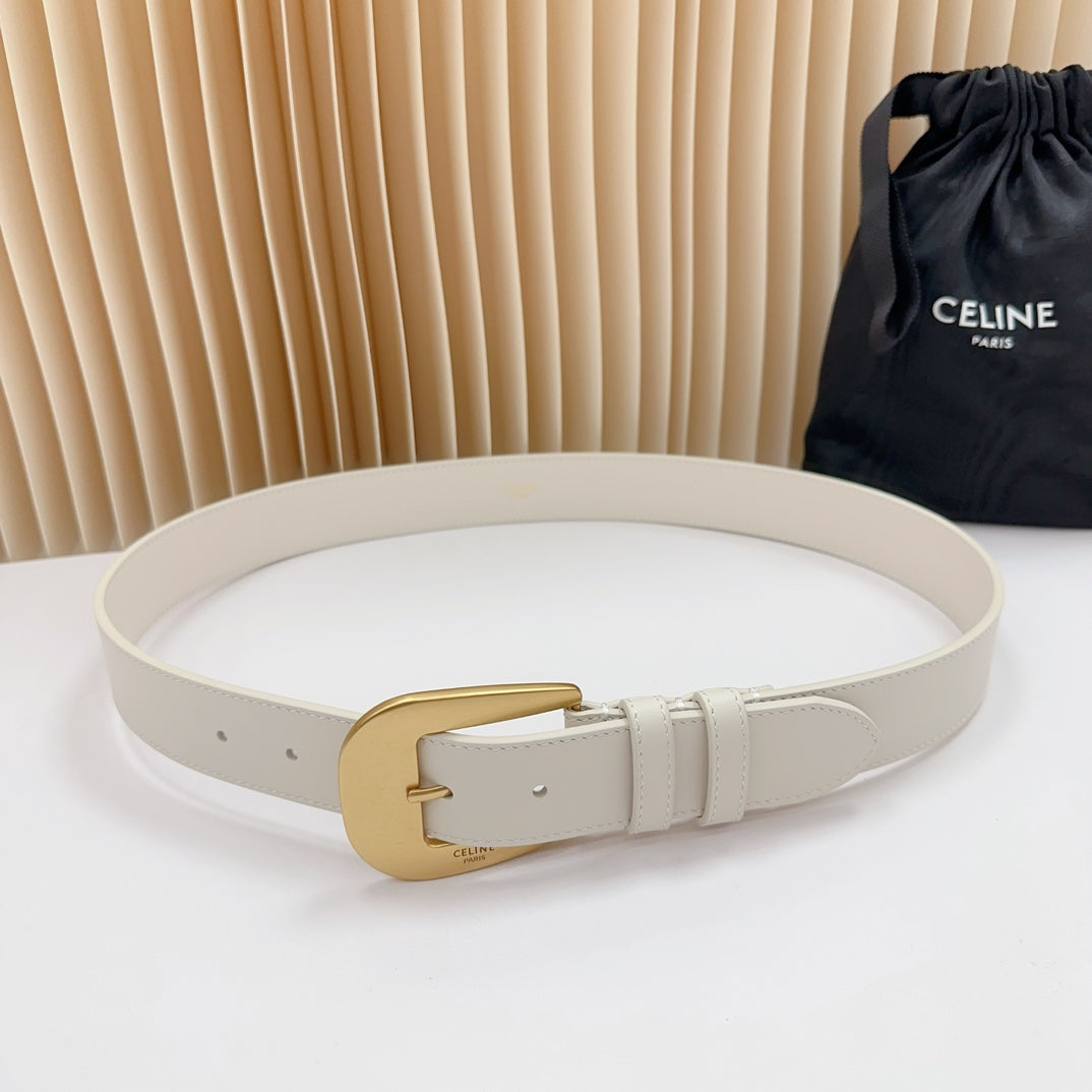 CELINE LARGE WESTERN 35 MM BELT WHITE CALFSKIN GOLD HARDWARE