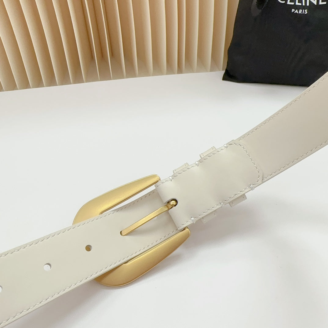 CELINE LARGE WESTERN 35 MM BELT WHITE CALFSKIN GOLD HARDWARE