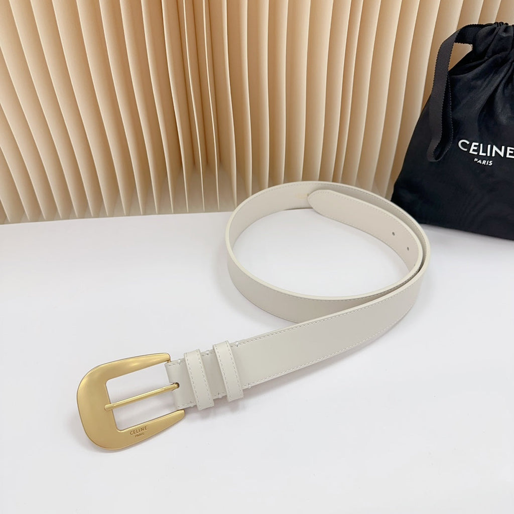 CELINE LARGE WESTERN 35 MM BELT WHITE CALFSKIN GOLD HARDWARE