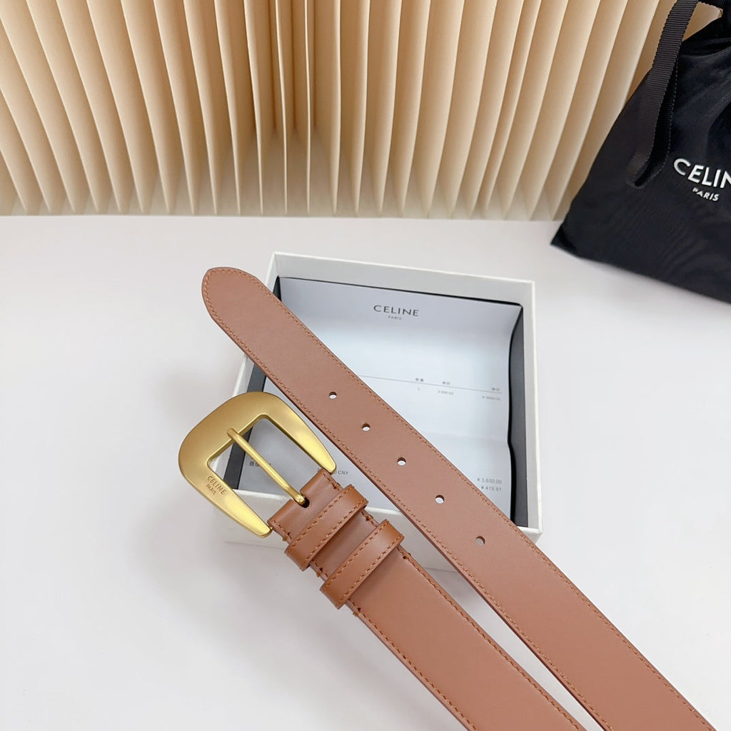 CELINE LARGE WESTERN 35 MM BELT BRONZE BROWN CALFSKIN GOLD HARDWARE