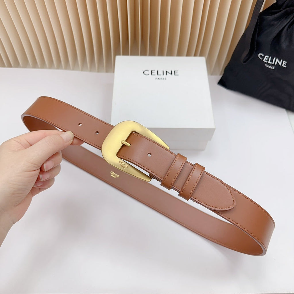 CELINE LARGE WESTERN 35 MM BELT BRONZE BROWN CALFSKIN GOLD HARDWARE