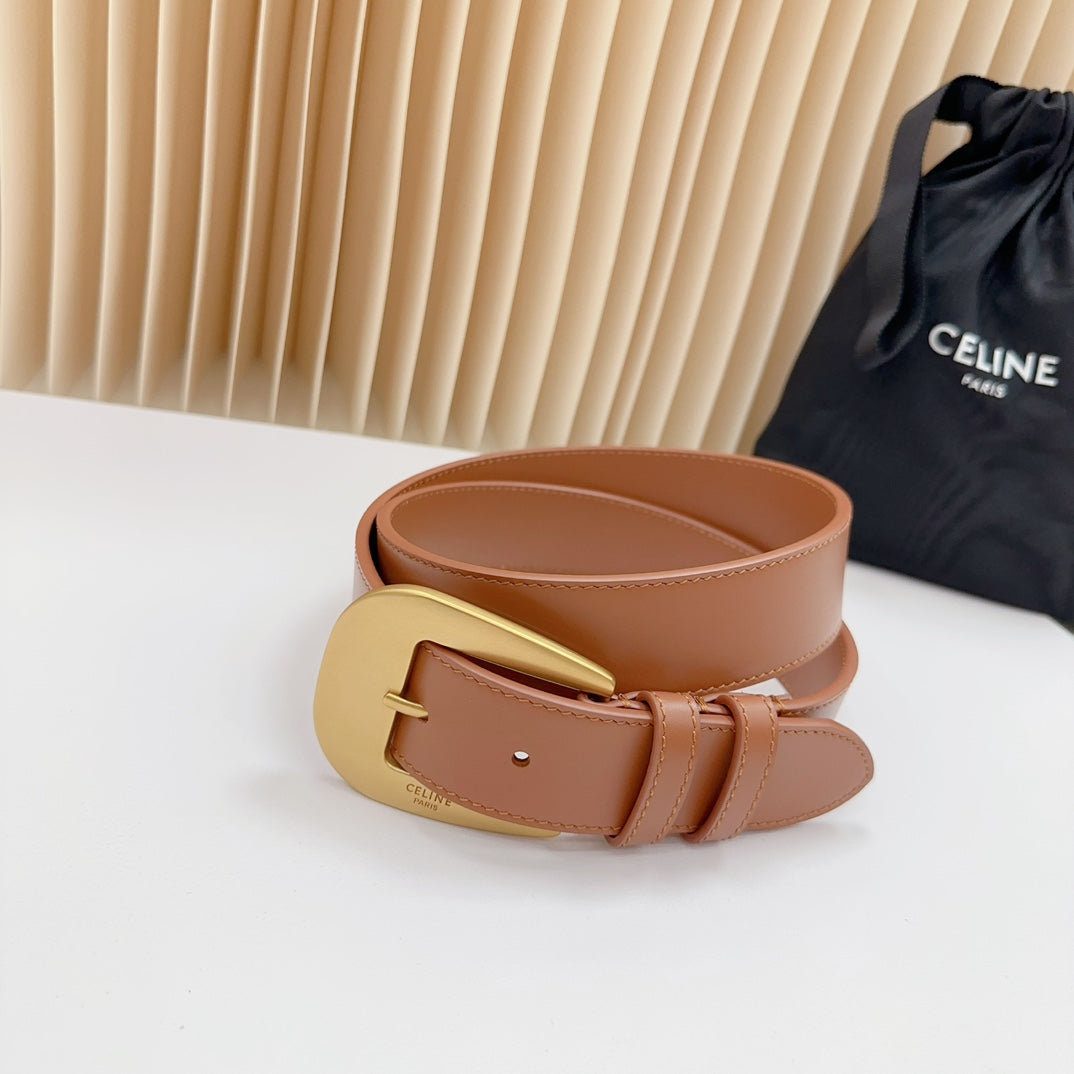 CELINE LARGE WESTERN 35 MM BELT BRONZE BROWN CALFSKIN GOLD HARDWARE