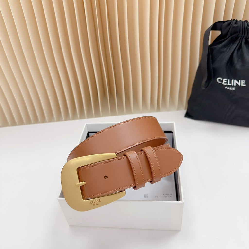 CELINE LARGE WESTERN 35 MM BELT BRONZE BROWN CALFSKIN GOLD HARDWARE