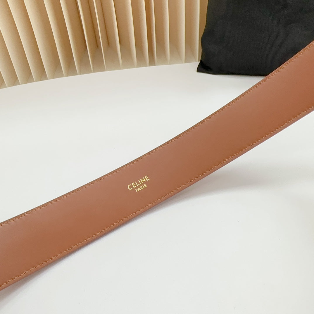 CELINE LARGE WESTERN 35 MM BELT BRONZE BROWN CALFSKIN GOLD HARDWARE