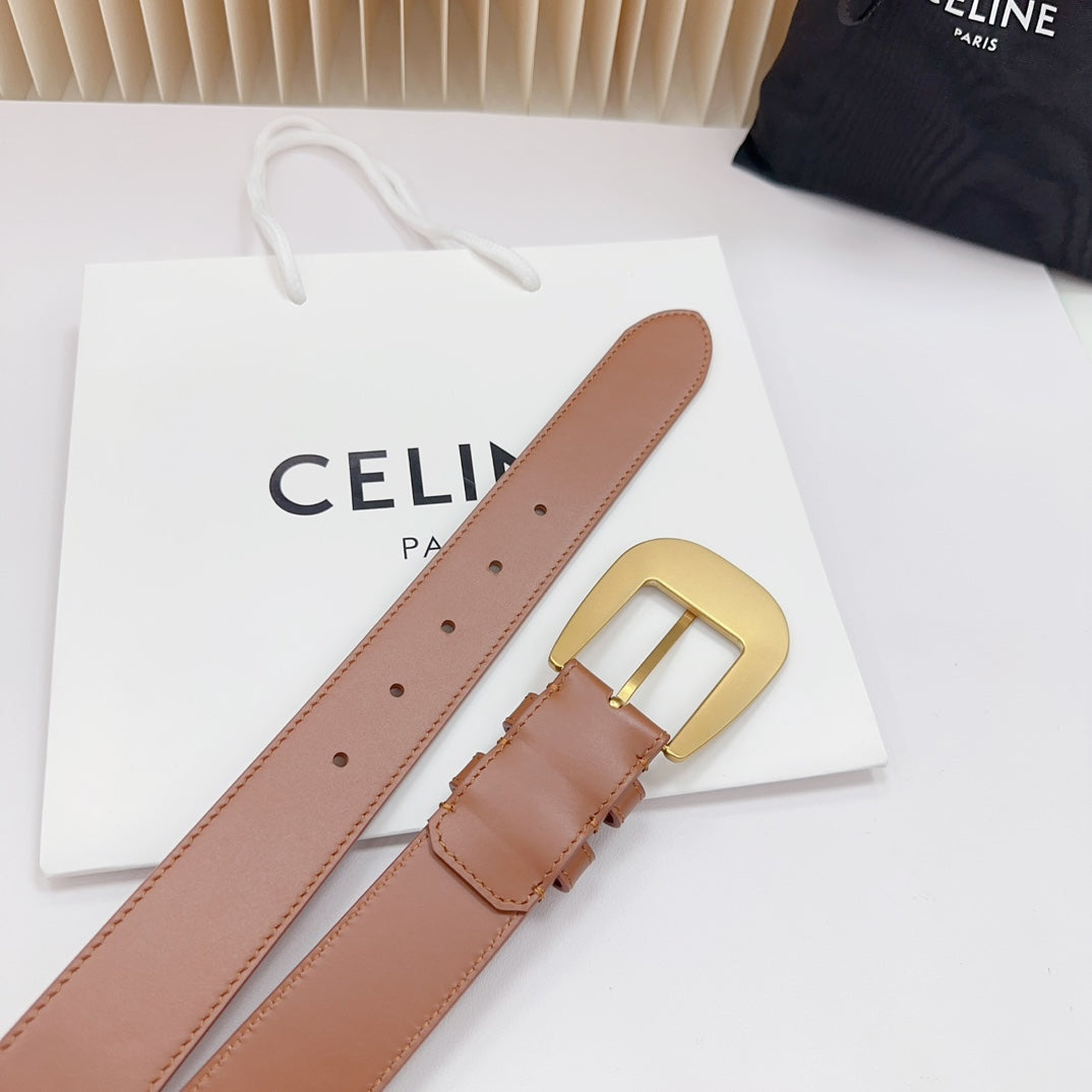 CELINE LARGE WESTERN 35 MM BELT BRONZE BROWN CALFSKIN GOLD HARDWARE