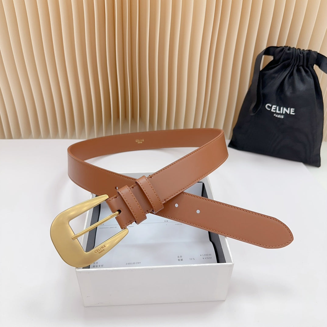 CELINE LARGE WESTERN 35 MM BELT BRONZE BROWN CALFSKIN GOLD HARDWARE