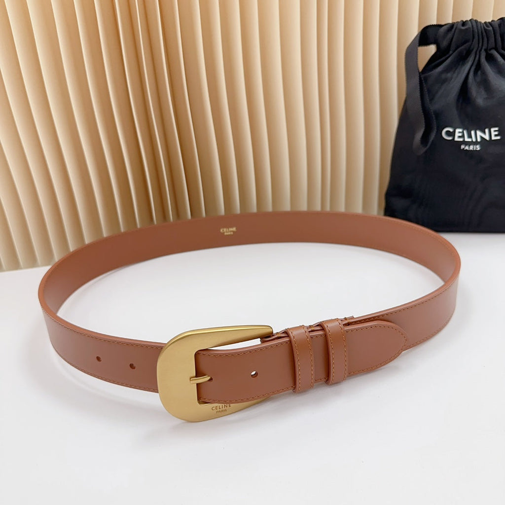 CELINE LARGE WESTERN 35 MM BELT BRONZE BROWN CALFSKIN GOLD HARDWARE