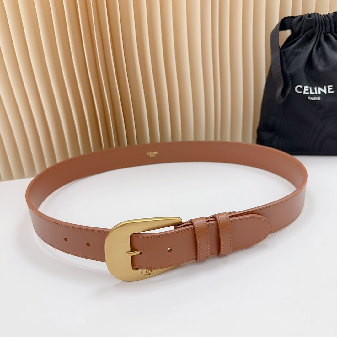CELINE LARGE WESTERN 35 MM BELT BRONZE BROWN CALFSKIN GOLD HARDWARE