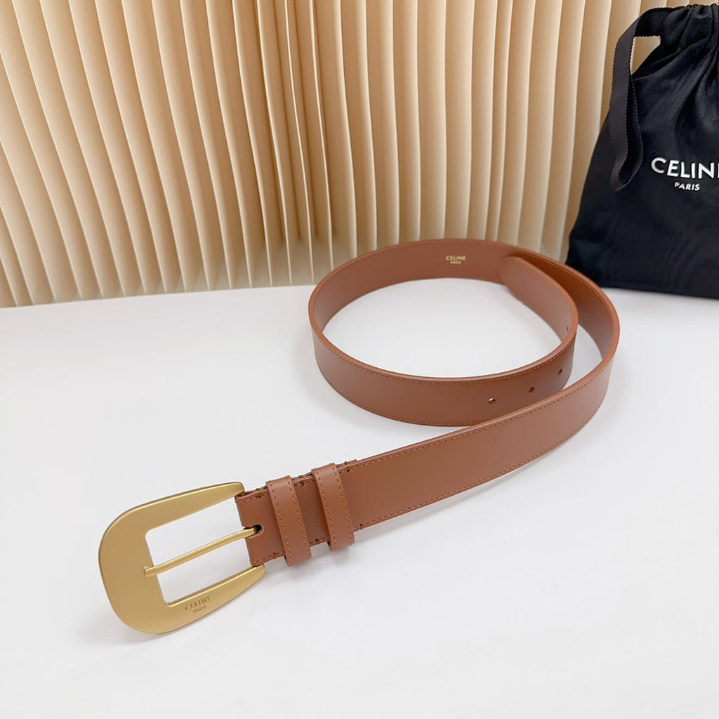 CELINE LARGE WESTERN 35 MM BELT BRONZE BROWN CALFSKIN GOLD HARDWARE