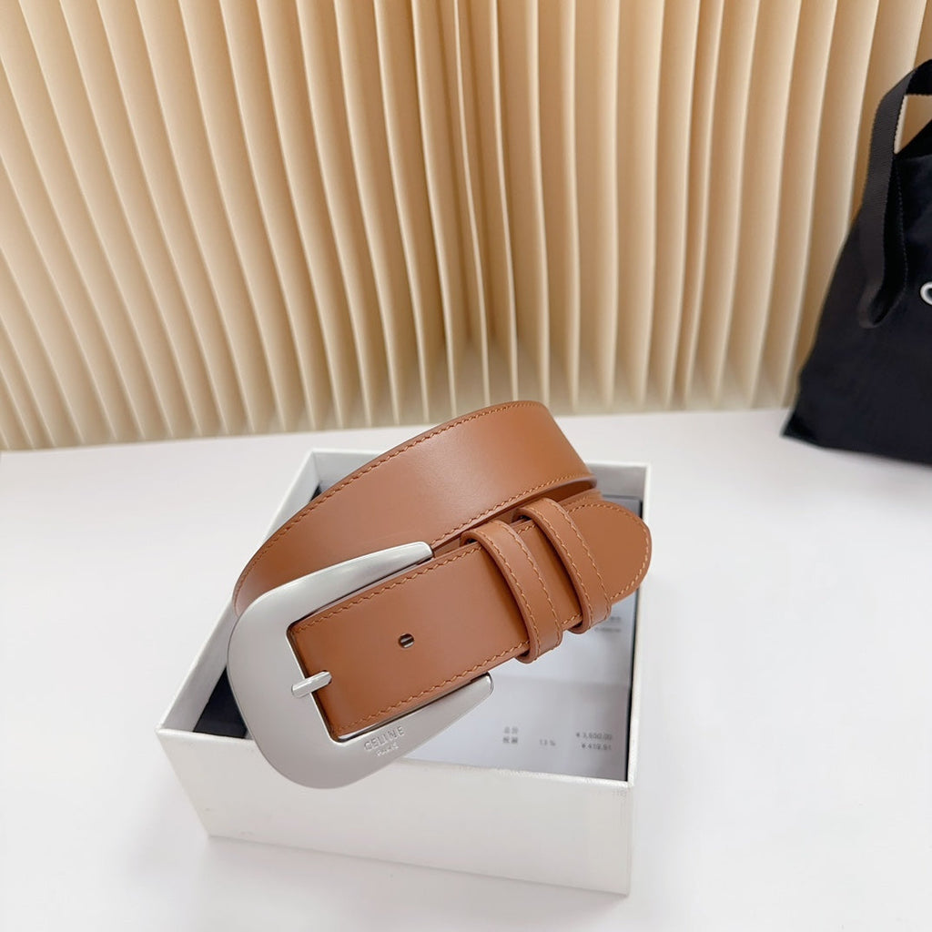 CELINE LARGE WESTERN 35 MM BELT BRONZE BROWN CALFSKIN SILVER HARDWARE