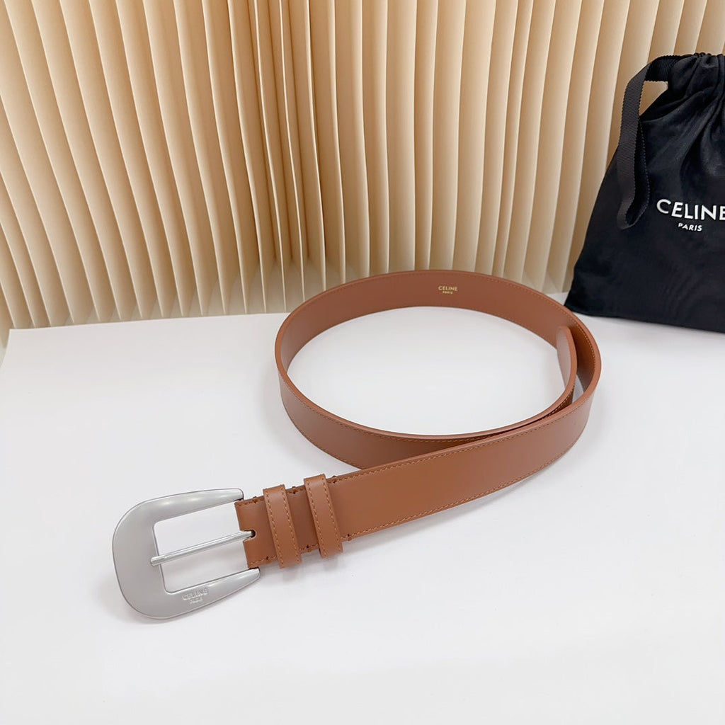 CELINE LARGE WESTERN 35 MM BELT BRONZE BROWN CALFSKIN SILVER HARDWARE