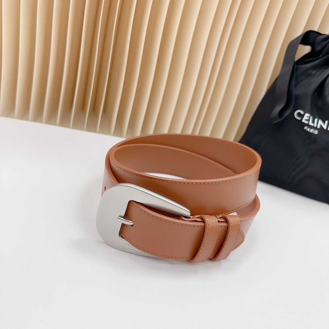 CELINE LARGE WESTERN 35 MM BELT BRONZE BROWN CALFSKIN SILVER HARDWARE