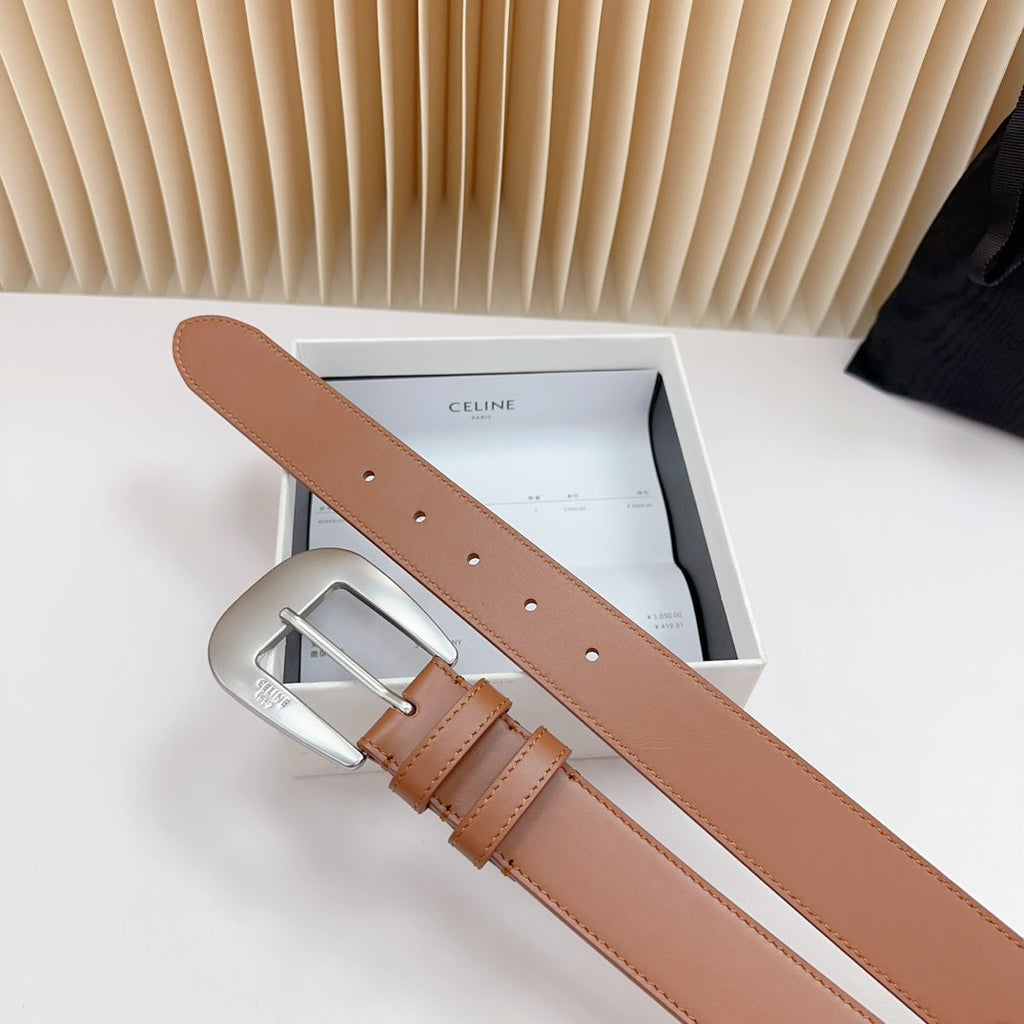 CELINE LARGE WESTERN 35 MM BELT BRONZE BROWN CALFSKIN SILVER HARDWARE
