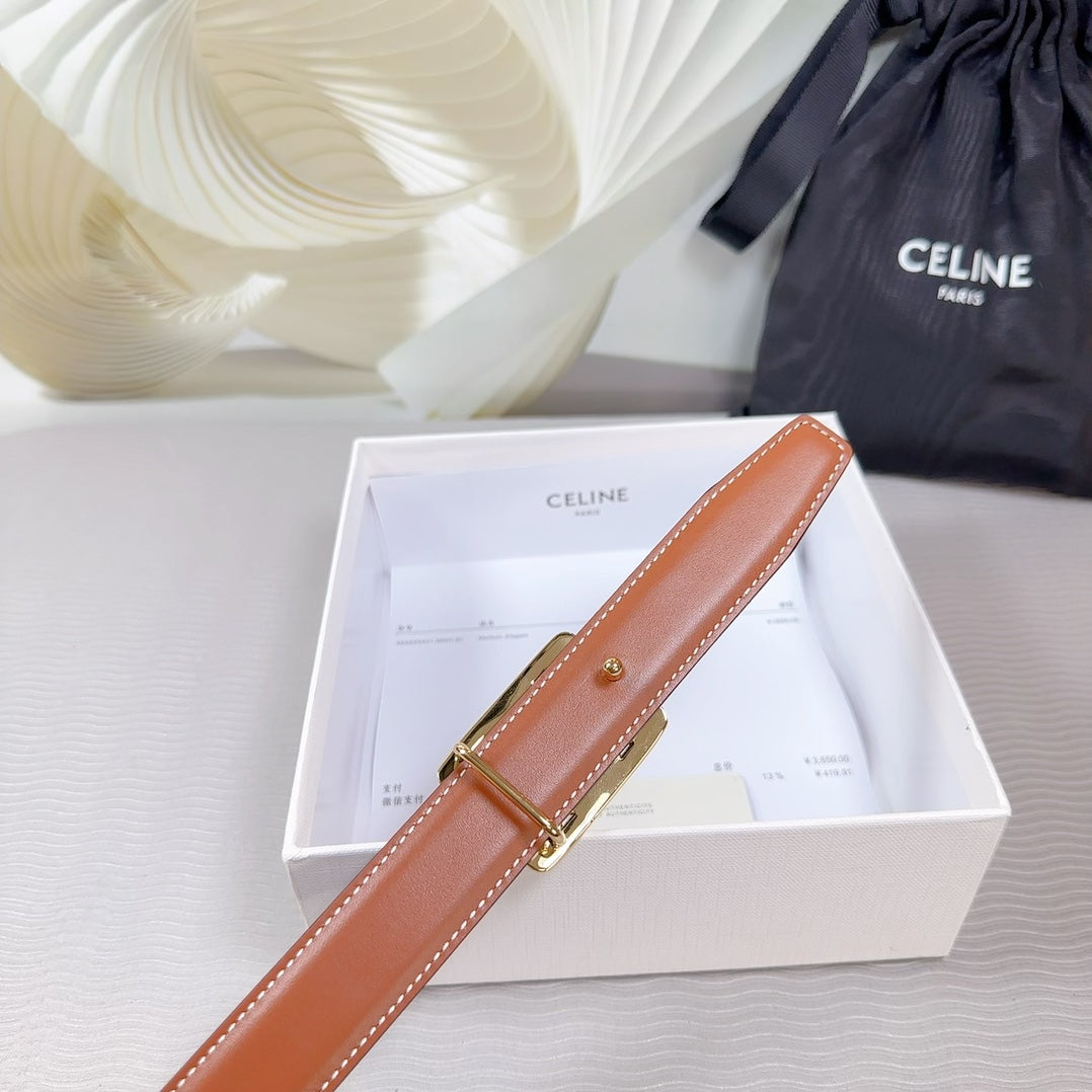 CELINE CL MEDIUM 25 MM REVERSIBLE FRAMED TRIOMPHE BELT BLACK AND BRONZE BROWN CALFSKIN LIGHT GOLD HARDWARE