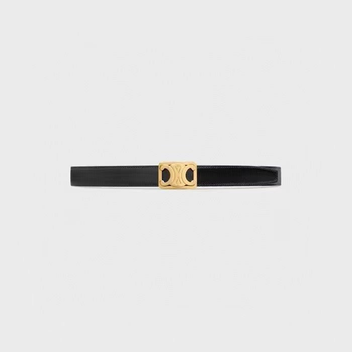 CELINE CL MEDIUM 25 MM REVERSIBLE FRAMED TRIOMPHE BELT BLACK AND BRONZE BROWN CALFSKIN GOLD HARDWARE