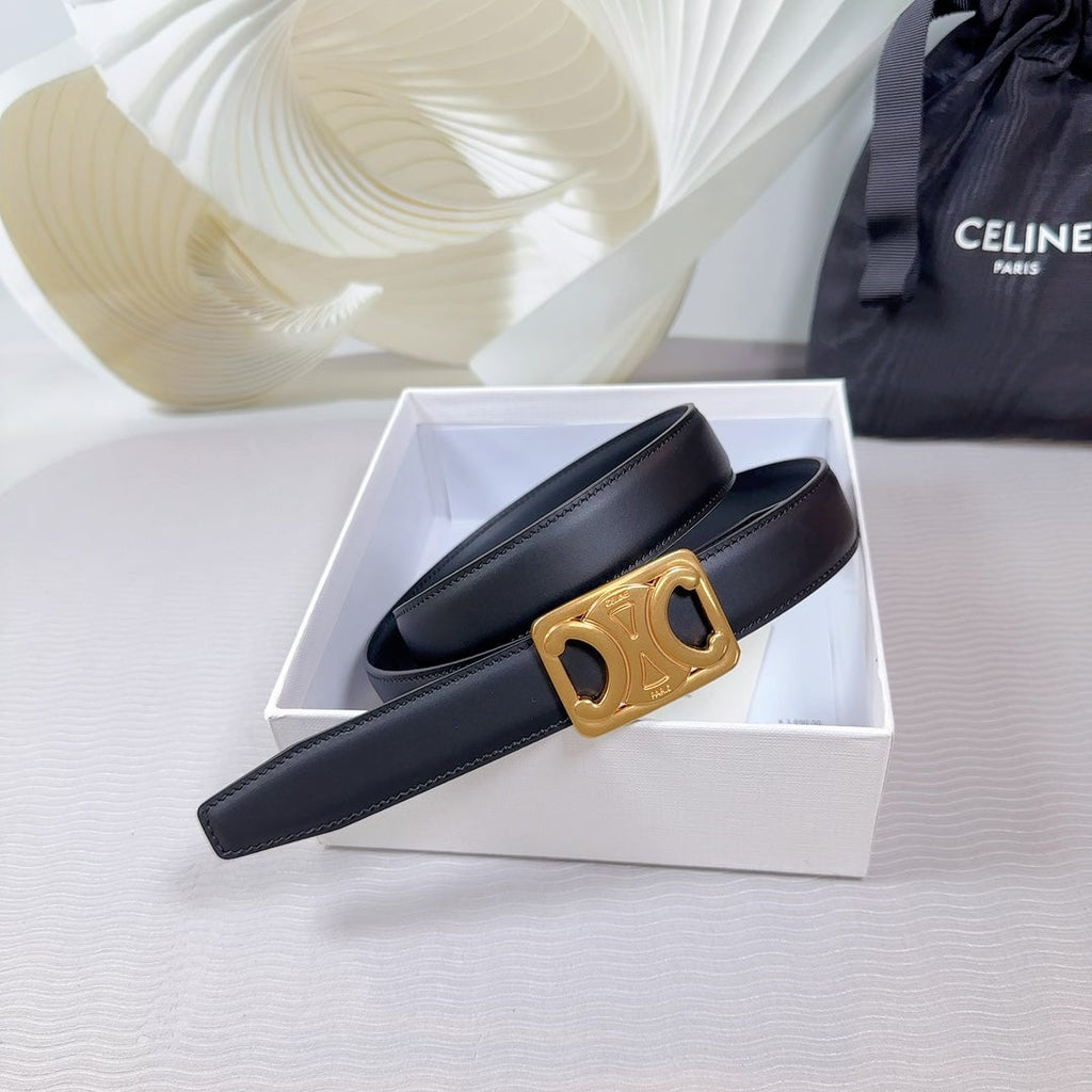 CELINE CL MEDIUM 25MM REVERSIBLE FRAMED TRIOMPHE BELT BLACK CALFSKIN GOLD HARDWARE