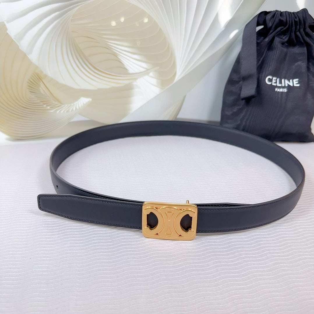 CELINE CL MEDIUM 25MM REVERSIBLE FRAMED TRIOMPHE BELT BLACK CALFSKIN GOLD HARDWARE