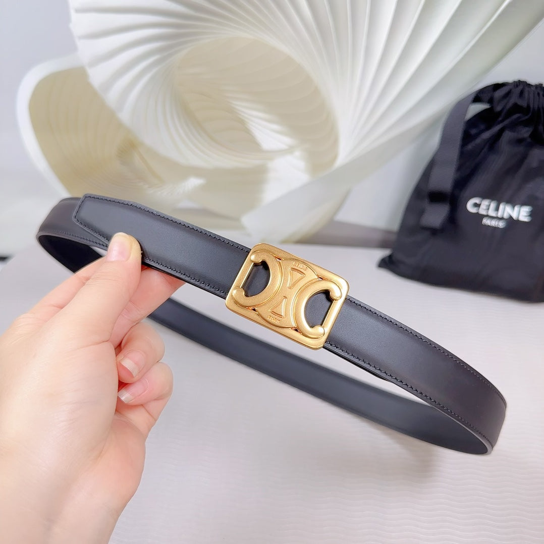 CELINE CL MEDIUM 25MM REVERSIBLE FRAMED TRIOMPHE BELT BLACK CALFSKIN GOLD HARDWARE