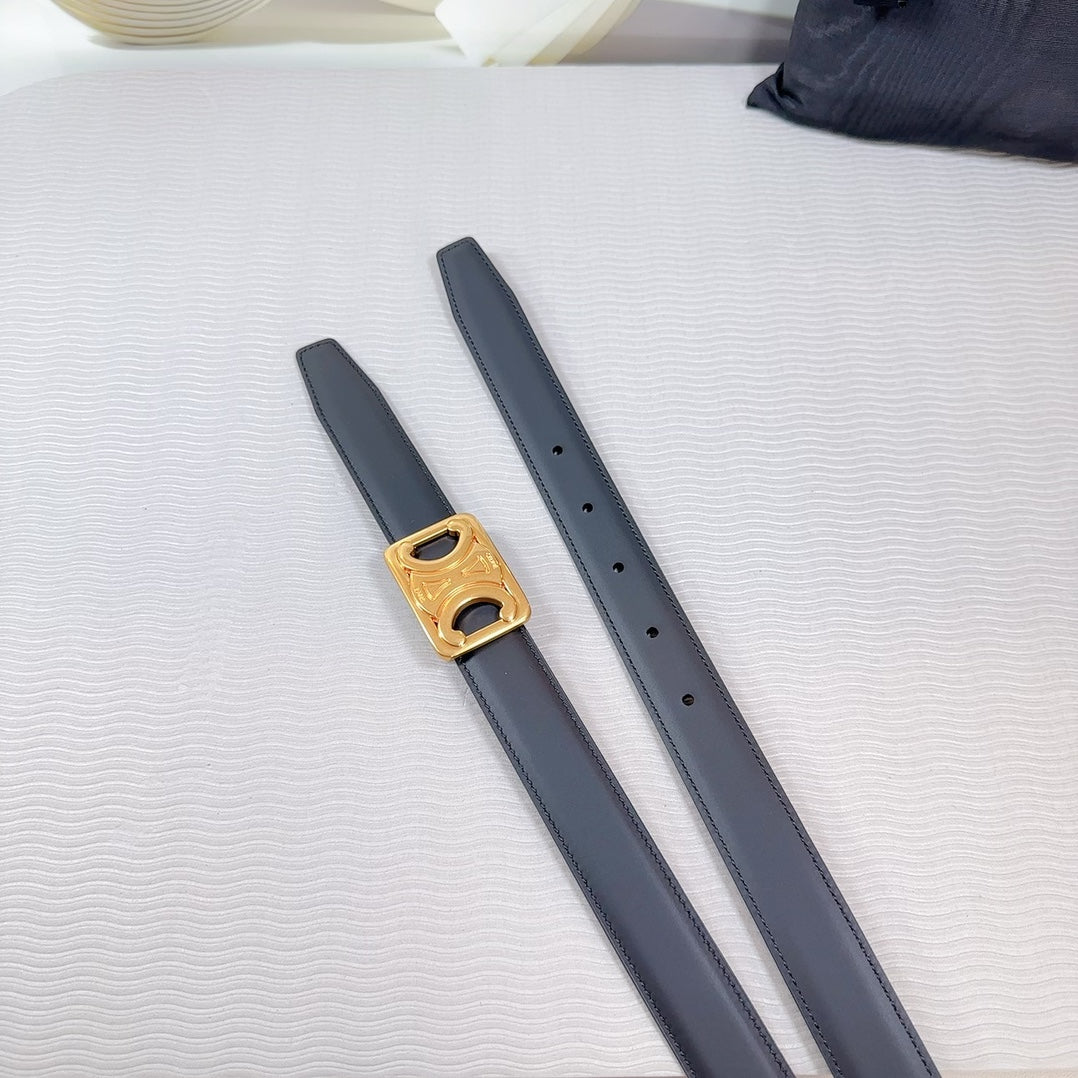 CELINE CL MEDIUM 25MM REVERSIBLE FRAMED TRIOMPHE BELT BLACK CALFSKIN GOLD HARDWARE