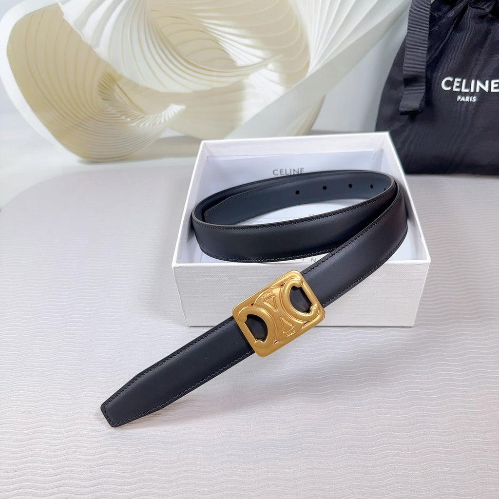 CELINE CL MEDIUM 25MM REVERSIBLE FRAMED TRIOMPHE BELT BLACK CALFSKIN GOLD HARDWARE