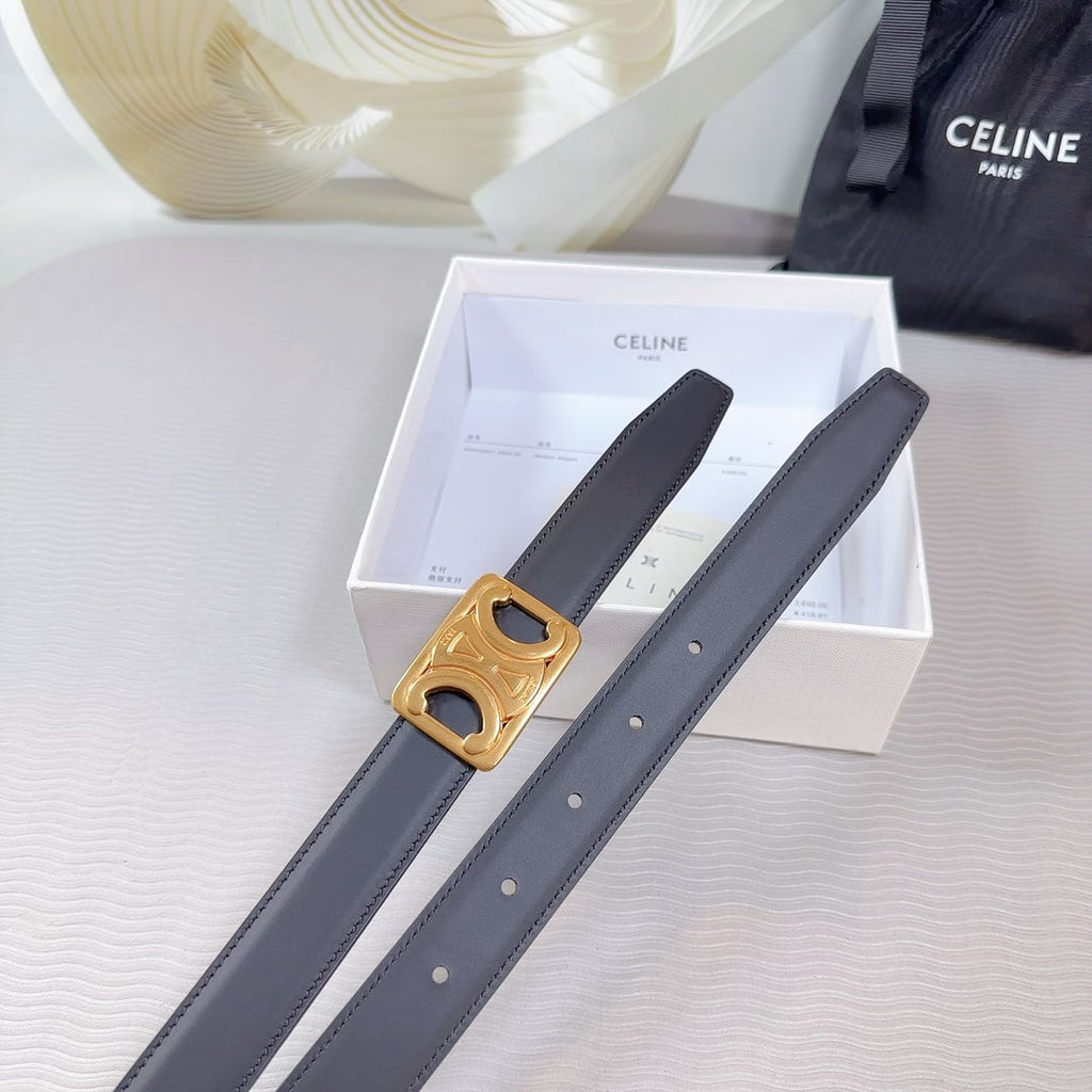 CELINE CL MEDIUM 25MM REVERSIBLE FRAMED TRIOMPHE BELT BLACK CALFSKIN GOLD HARDWARE