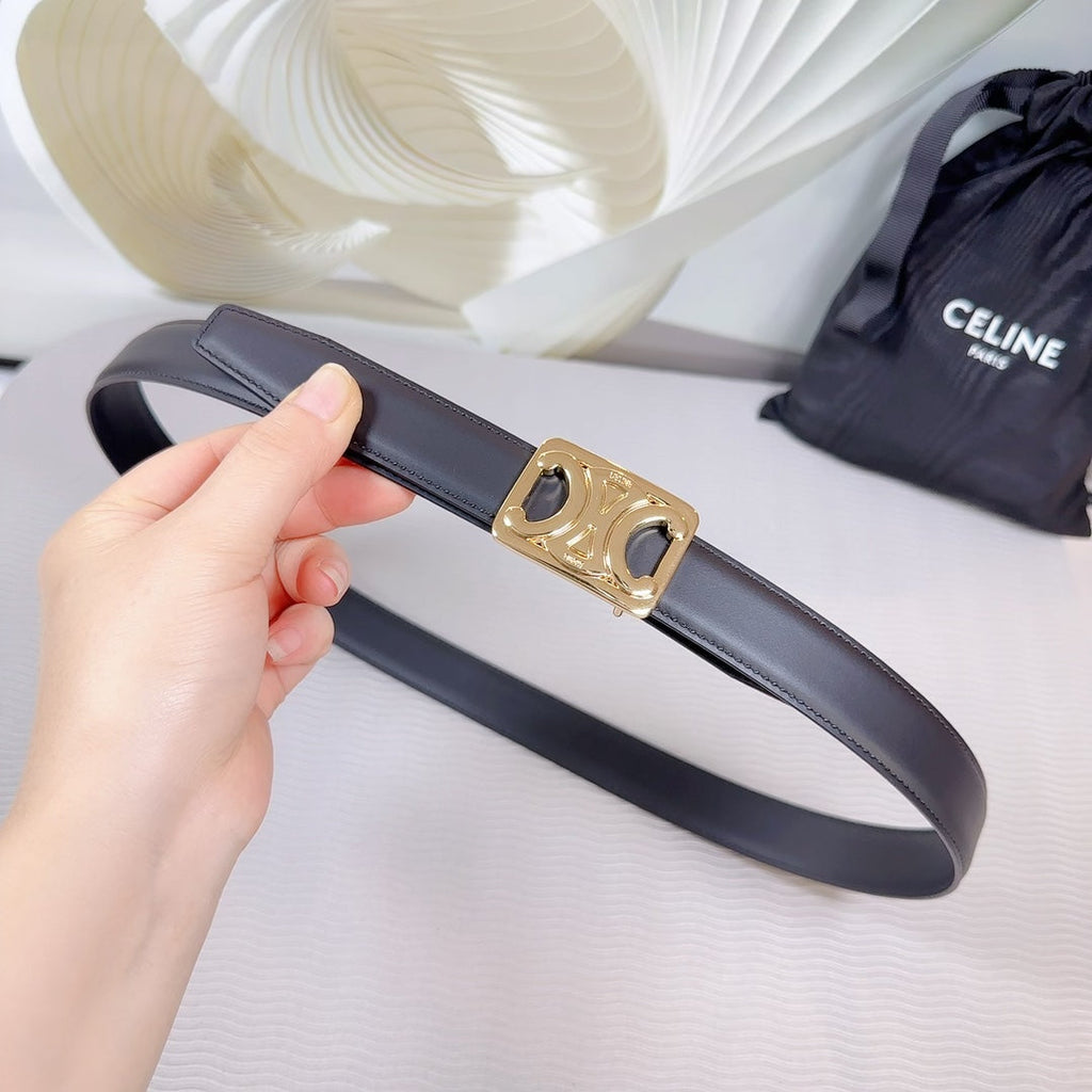 CELINE CL MEDIUM 25MM REVERSIBLE FRAMED TRIOMPHE BELT BLACK CALFSKIN LIGHT GOLD HARDWARE