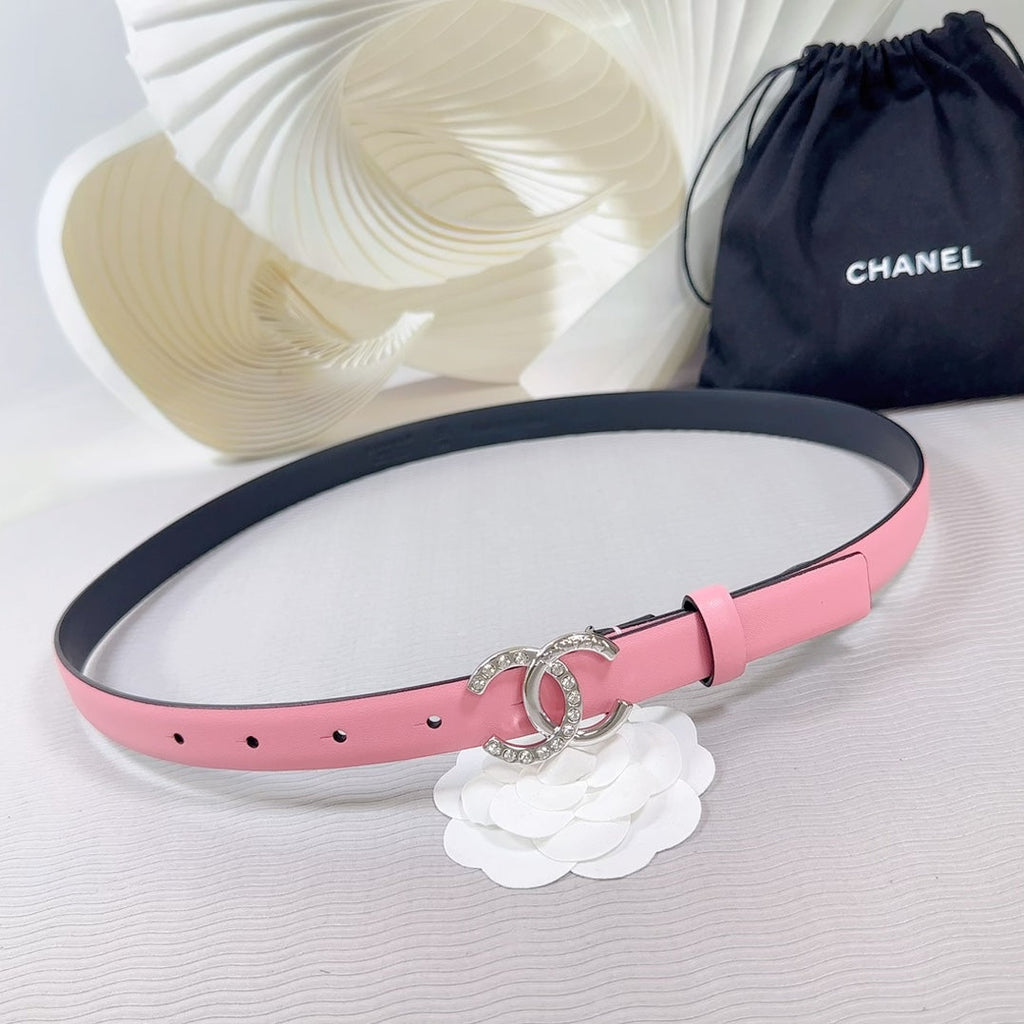CHANEL BELT 20 MM IN TAFFY PINK SMOOTH CALFSKIN SILVER HARDWARE ATTACH RHINSTONE