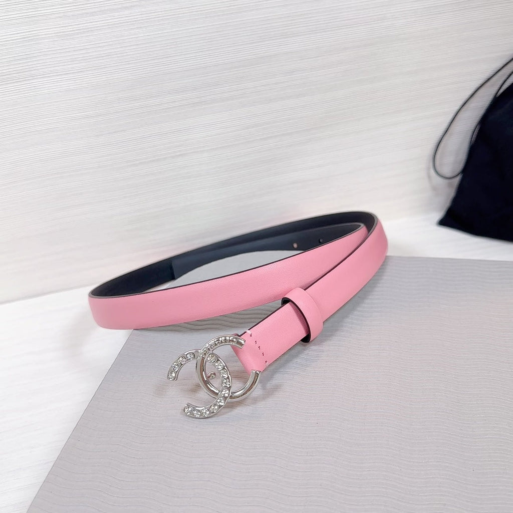 CHANEL BELT 20 MM IN TAFFY PINK SMOOTH CALFSKIN SILVER HARDWARE ATTACH RHINSTONE