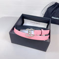 CHANEL BELT 20 MM IN TAFFY PINK SMOOTH CALFSKIN SILVER HARDWARE ATTACH RHINSTONE