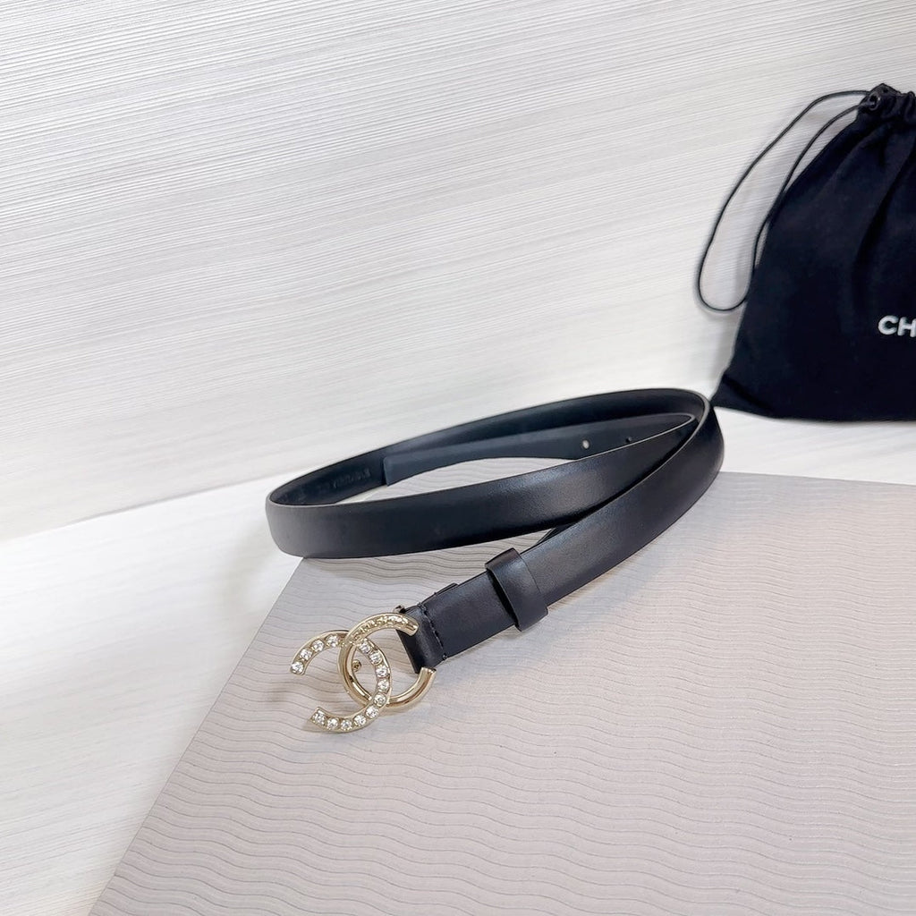 CHANEL BELT 20 MM IN BLACK SMOOTH CALFSKIN GOLD HARDWARE ATTACH RHINSTONE