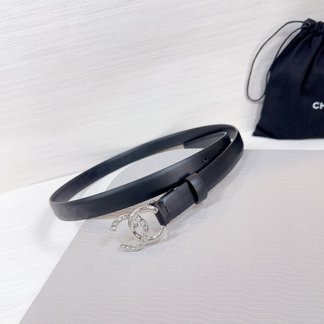 CHANEL BELT 20 MM IN BLACK SMOOTH CALFSKIN SILVER HARDWARE ATTACH RHINSTONE