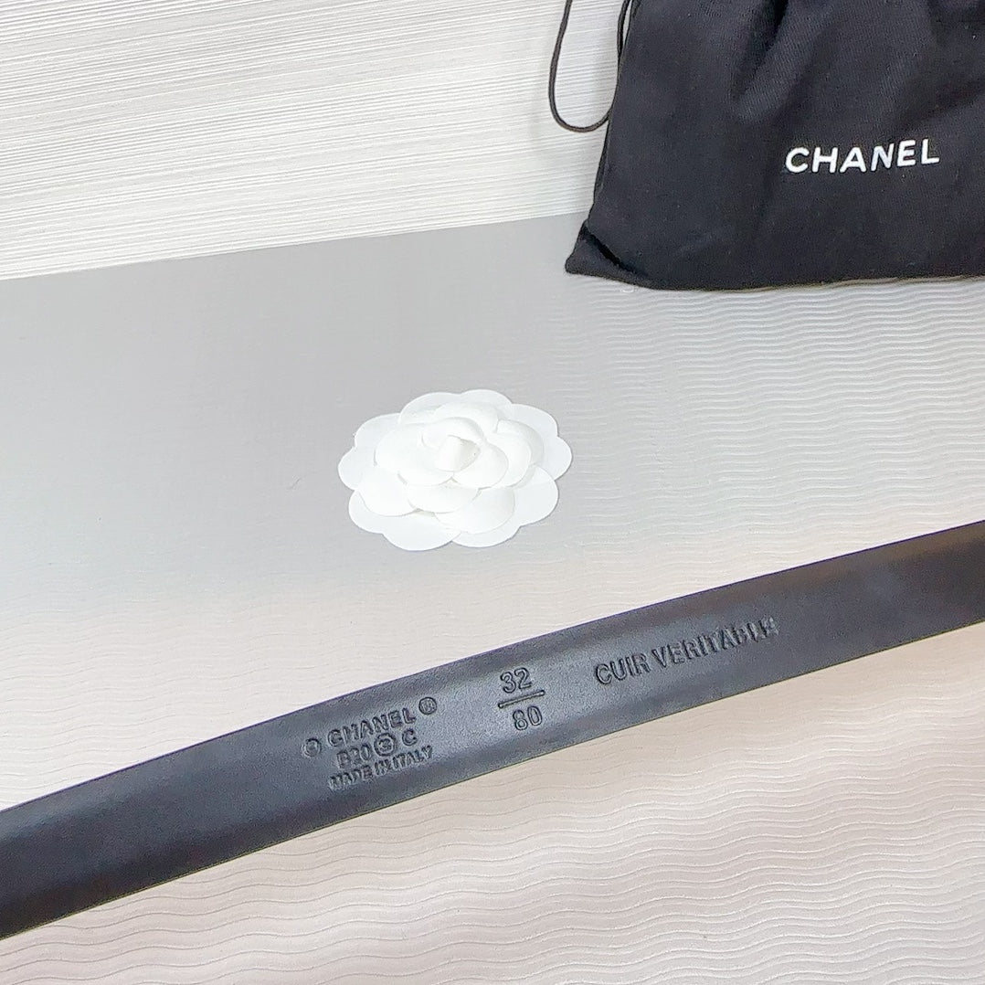 CHANEL BELT 20 MM IN BLACK SMOOTH CALFSKIN SILVER HARDWARE ATTACH RHINSTONE