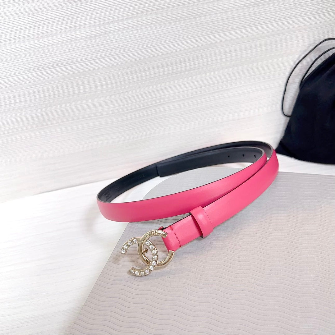 CHANEL BELT 20 MM IN DEEP PINK SMOOTH CALFSKIN GOLD HARDWARE ATTACH RHINSTONE