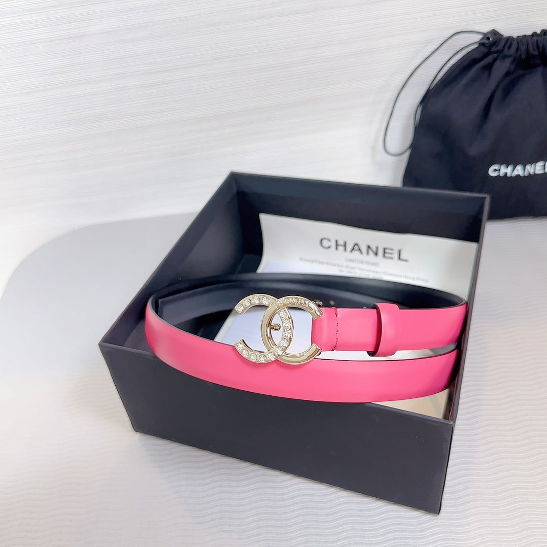 CHANEL BELT 20 MM IN DEEP PINK SMOOTH CALFSKIN GOLD HARDWARE ATTACH RHINSTONE