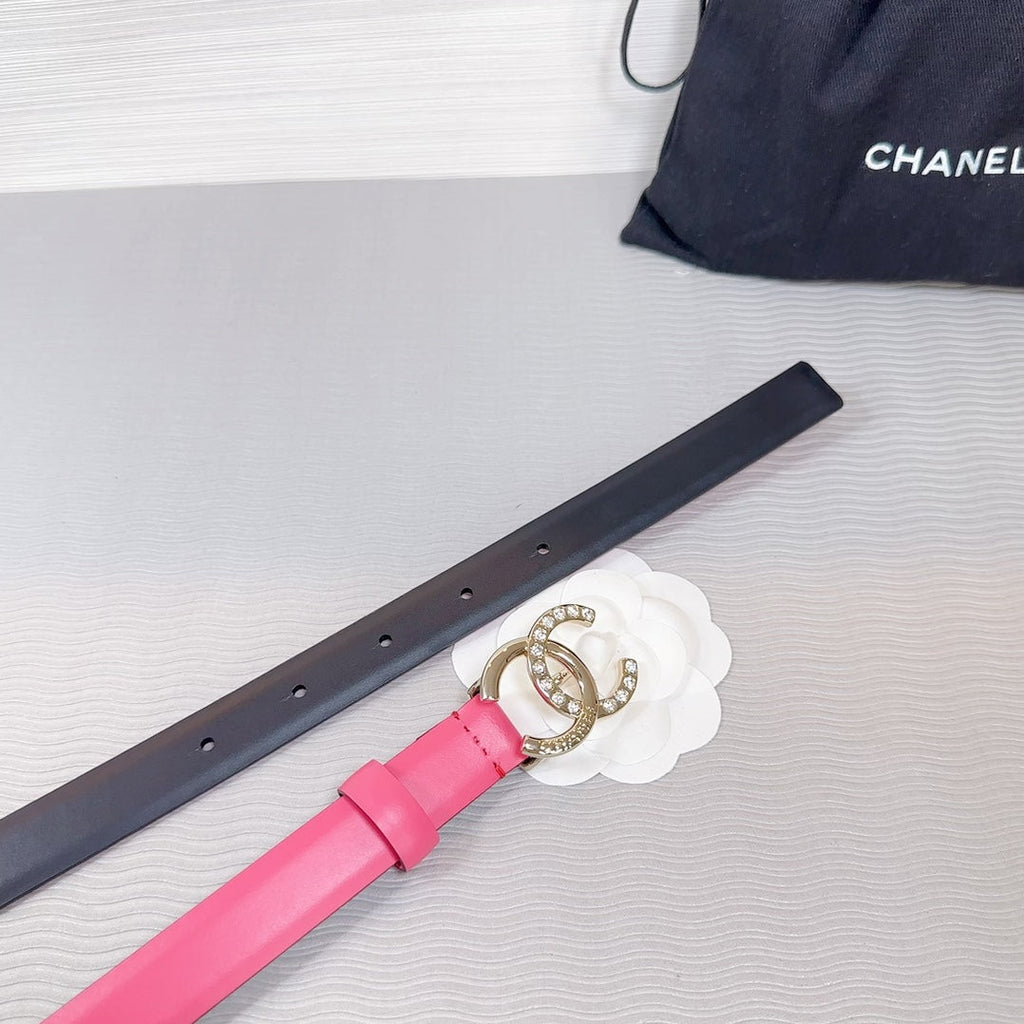 CHANEL BELT 20 MM IN DEEP PINK SMOOTH CALFSKIN GOLD HARDWARE ATTACH RHINSTONE