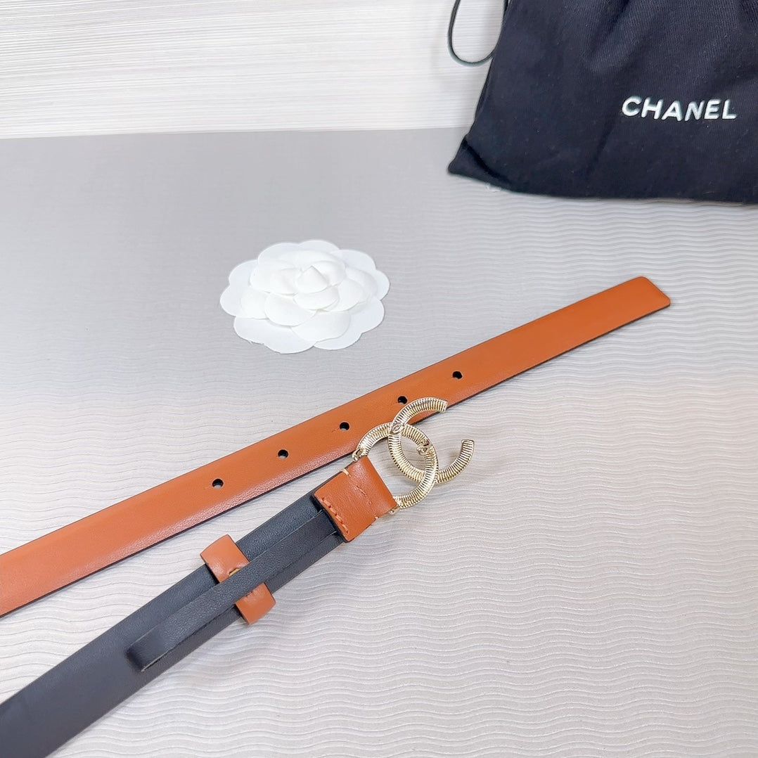 CHANEL BELT 20 MM IN BRONZE BROWN SMOOTH CALFSKIN GOLD HARDWARE ATTACH RHINSTONE