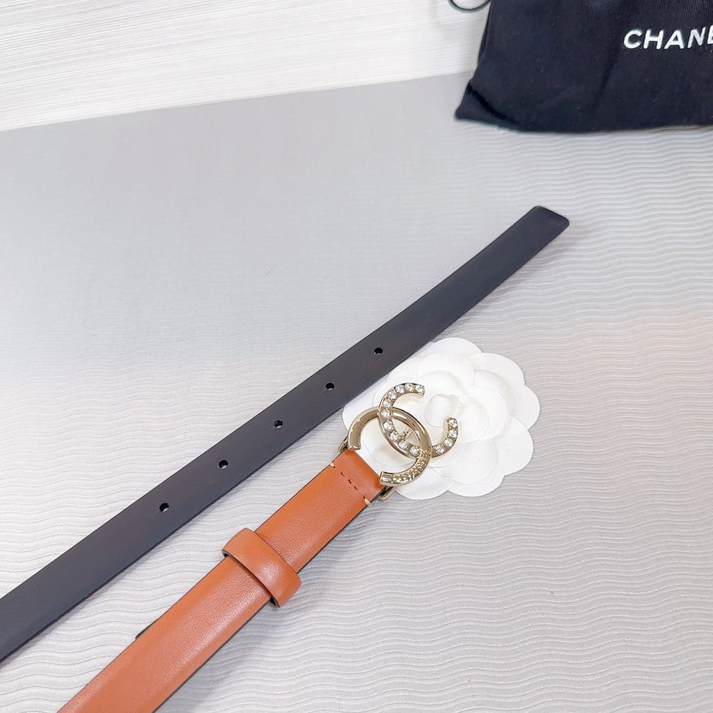 CHANEL BELT 20 MM IN BRONZE BROWN SMOOTH CALFSKIN GOLD HARDWARE ATTACH RHINSTONE
