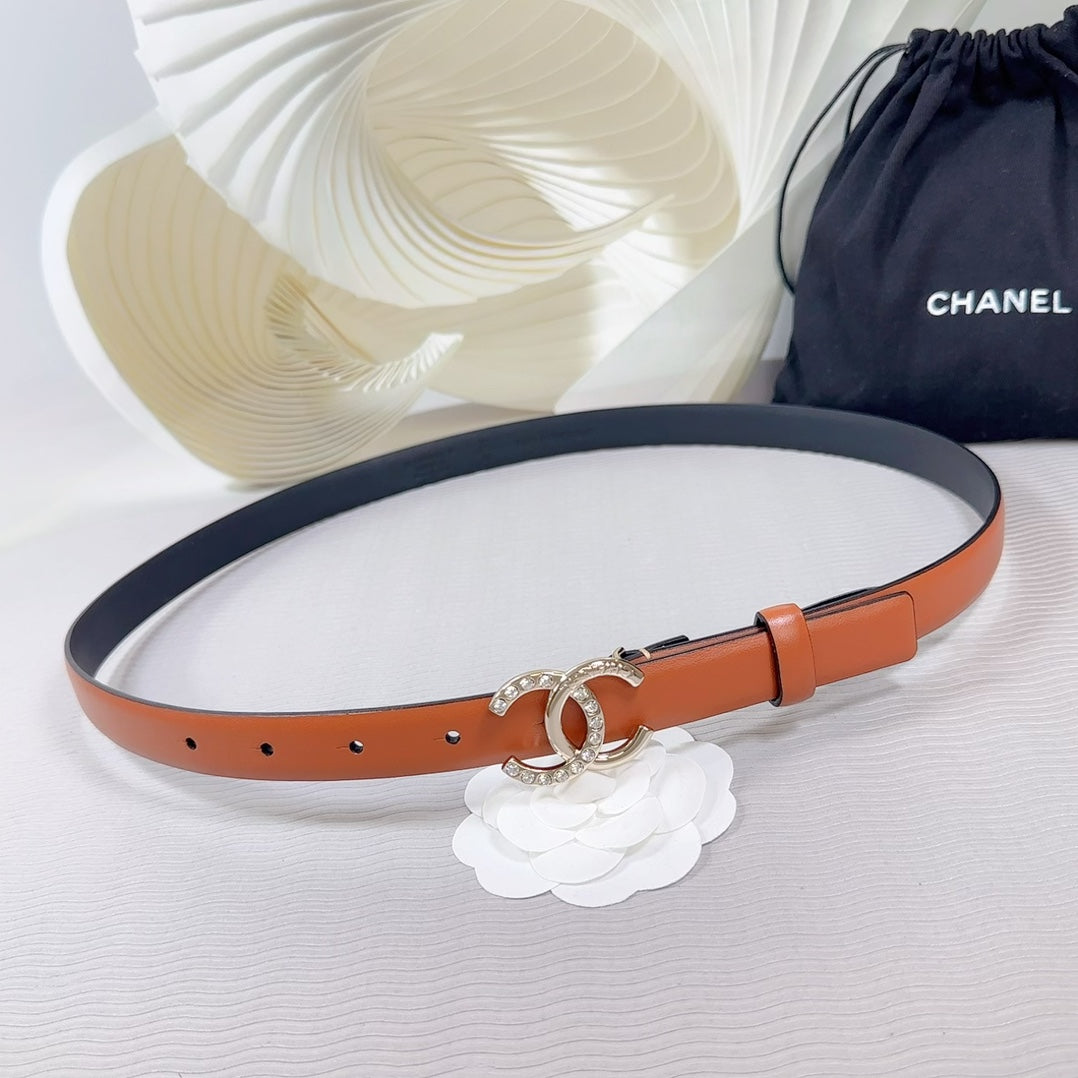 CHANEL BELT 20 MM IN BRONZE BROWN SMOOTH CALFSKIN GOLD HARDWARE ATTACH RHINSTONE