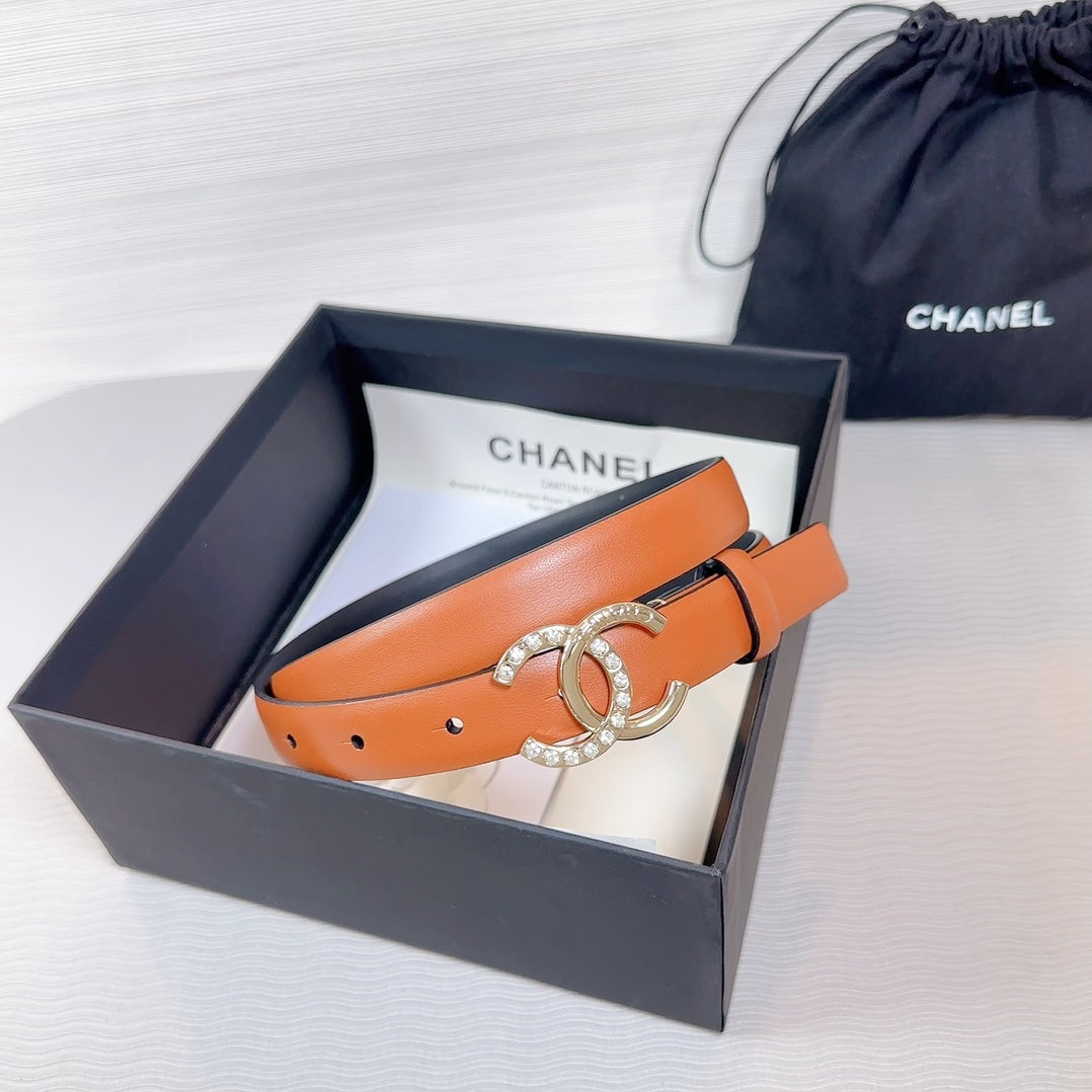 CHANEL BELT 20 MM IN BRONZE BROWN SMOOTH CALFSKIN GOLD HARDWARE ATTACH RHINSTONE