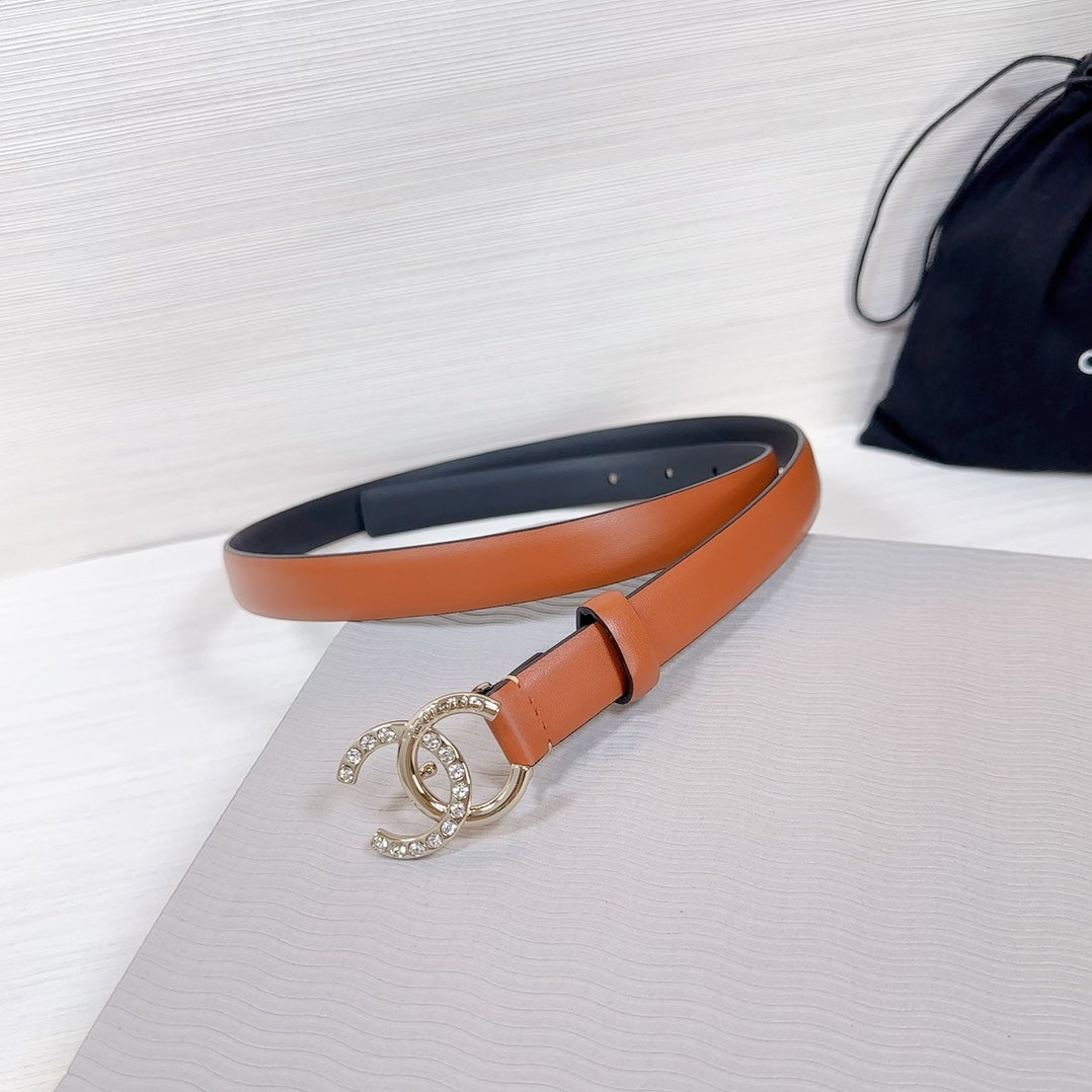 CHANEL BELT 20 MM IN BRONZE BROWN SMOOTH CALFSKIN GOLD HARDWARE ATTACH RHINSTONE