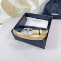 CHANEL BELT 20 MM IN GOLD SMOOTH CALFSKIN GOLD HARDWARE ATTACH RHINSTONE