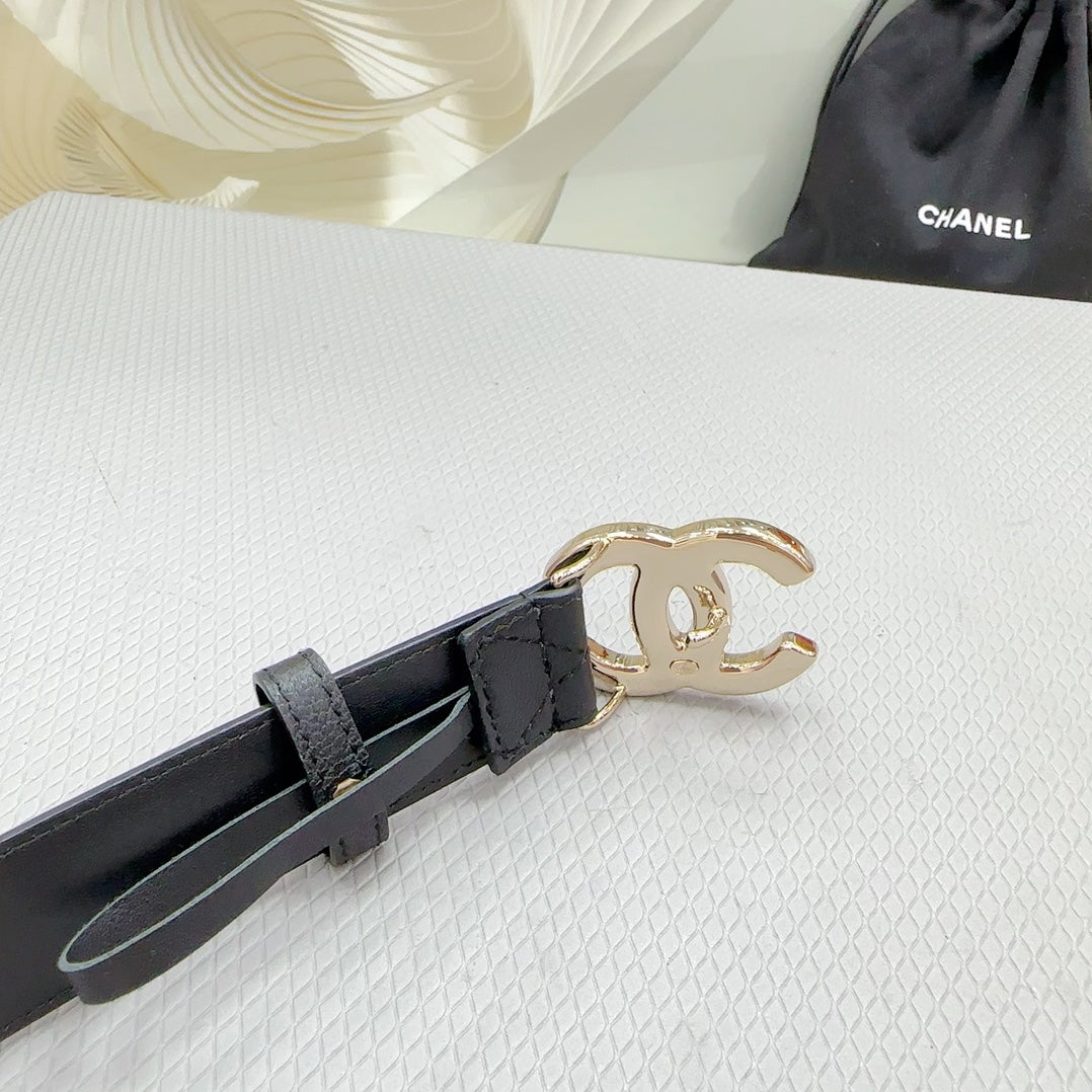CHANEL BELT 30 MM BLACK CALFSKIN WITH BLACK MIX WHITE LOGO